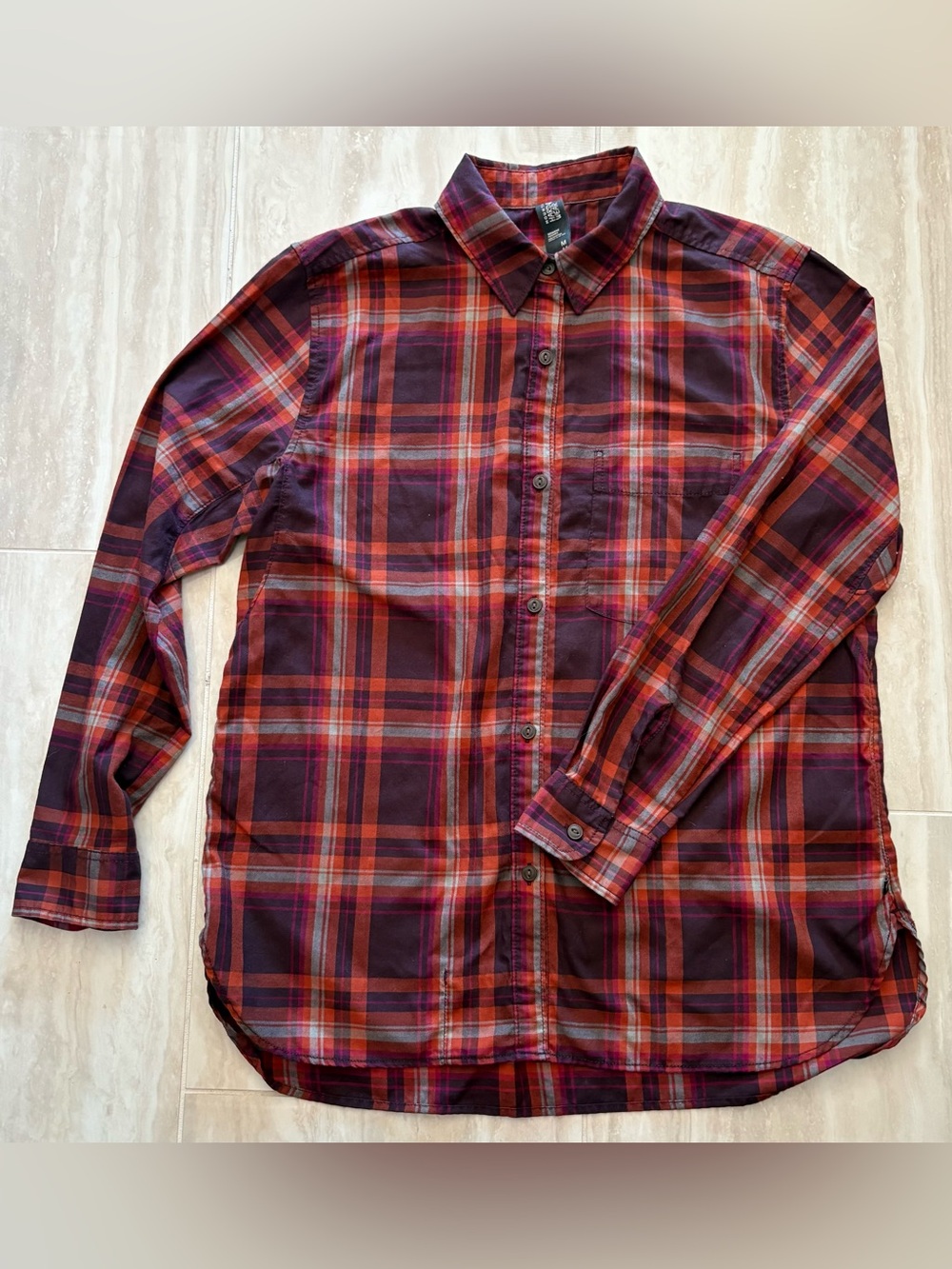 Mountain Hardwear Women’s Red and Burgundy Plaid Button-Down Outdoor Shirt
